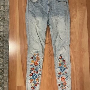 DRIFTWOOD Light Blue Floral Embroidered Skinny High Rise Jeans